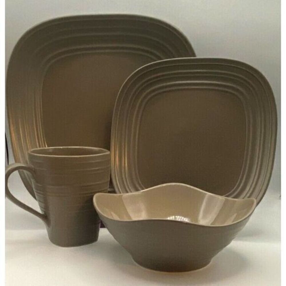 Mikasa Swirl Square Mocha Place Setting Dinner Plate Bowl Mug Salad Plate w/ Box